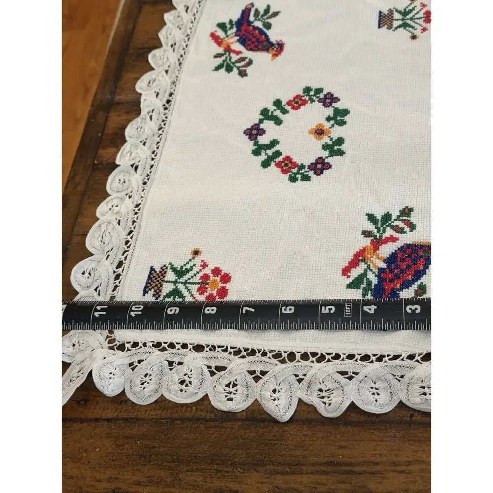 Vintage MCM Handmade CROSS STITCH Placemats Set Of 6 Folk Art Birds 3760/21
